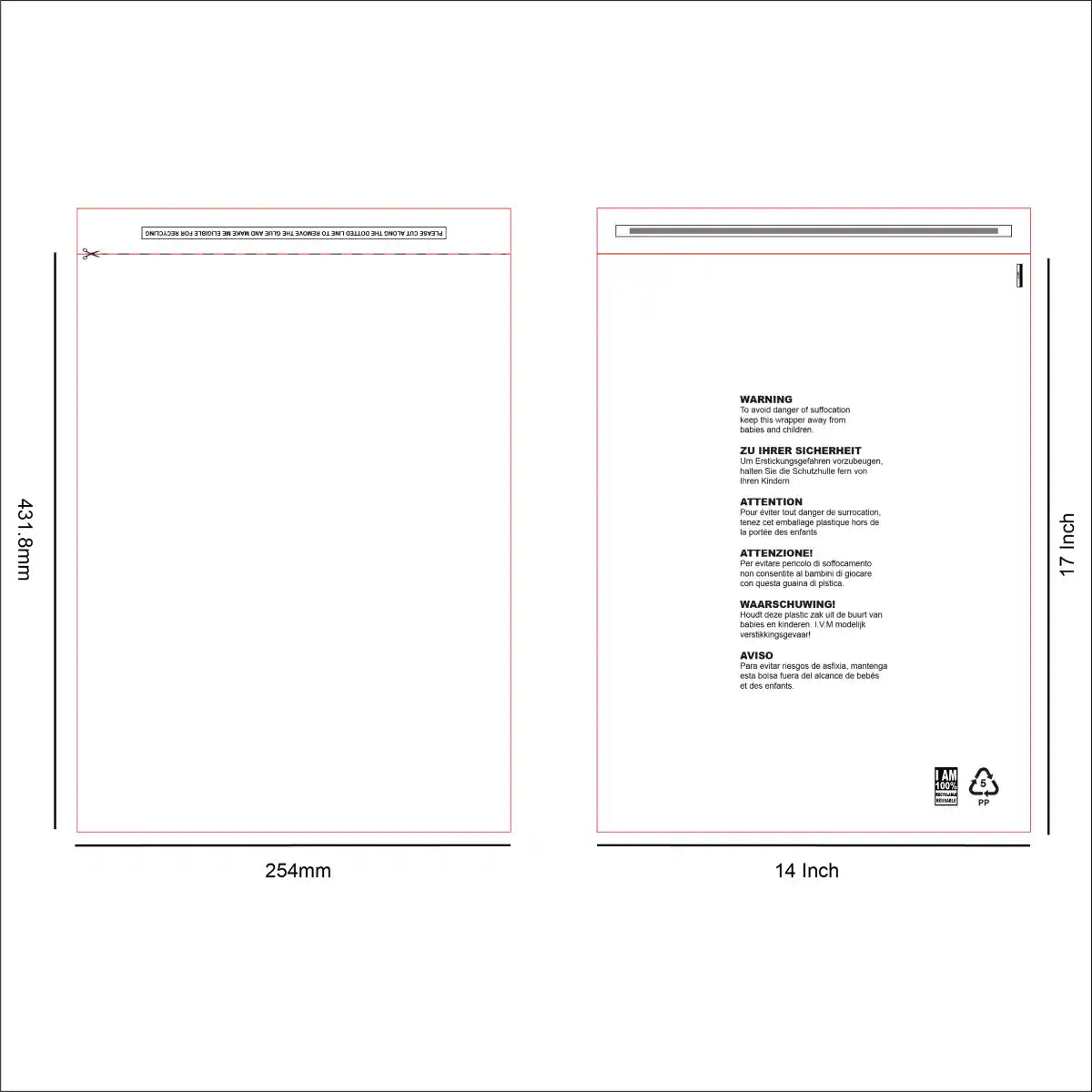 Design for eco-friendly Transparent mailing bags 14 x 17